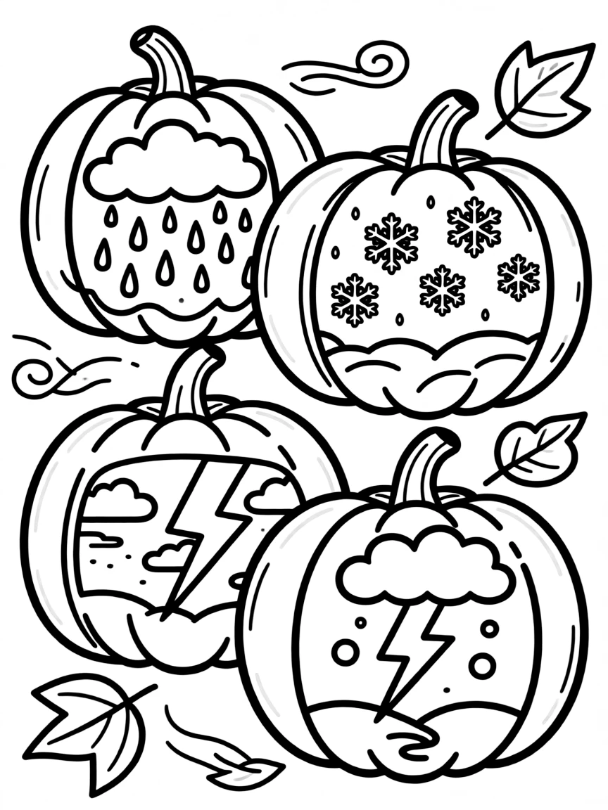 Pumpkins with weather conditions inside (rain, snow, lightning)