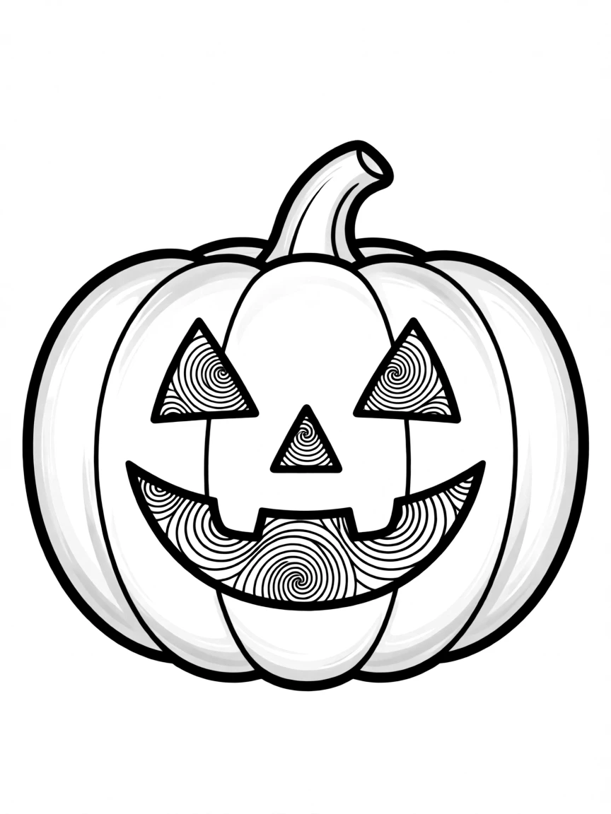 A jack-o'-lantern with hypnotic swirling patterns
