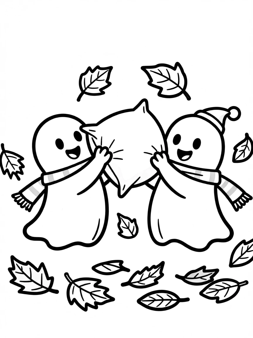Ghosts having a pillow fight with fallen autumn leaves