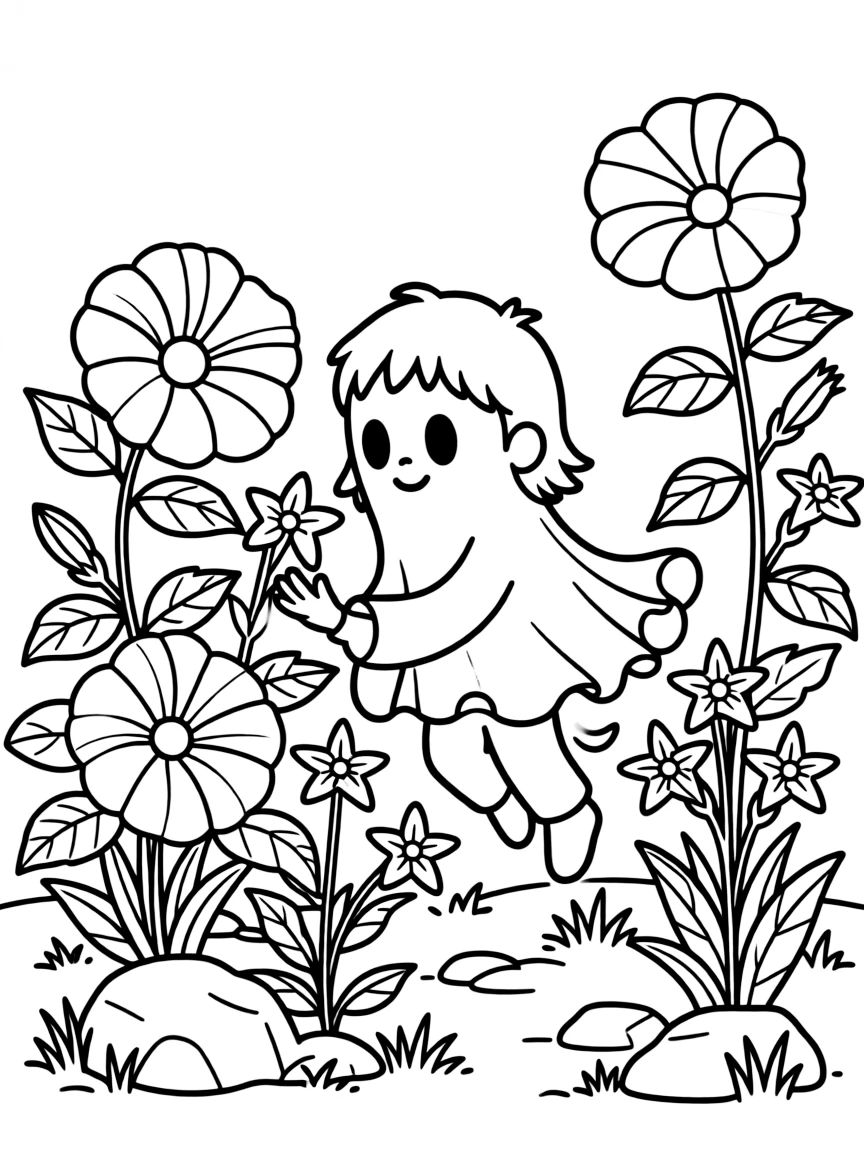 A ghost gardener tending to moonflowers and night-blooming plants