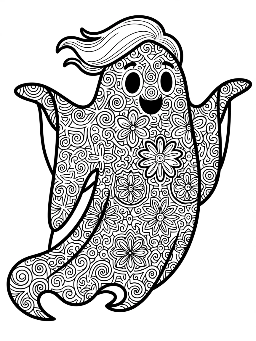 A ghost whose body is made of intricate lace patterns