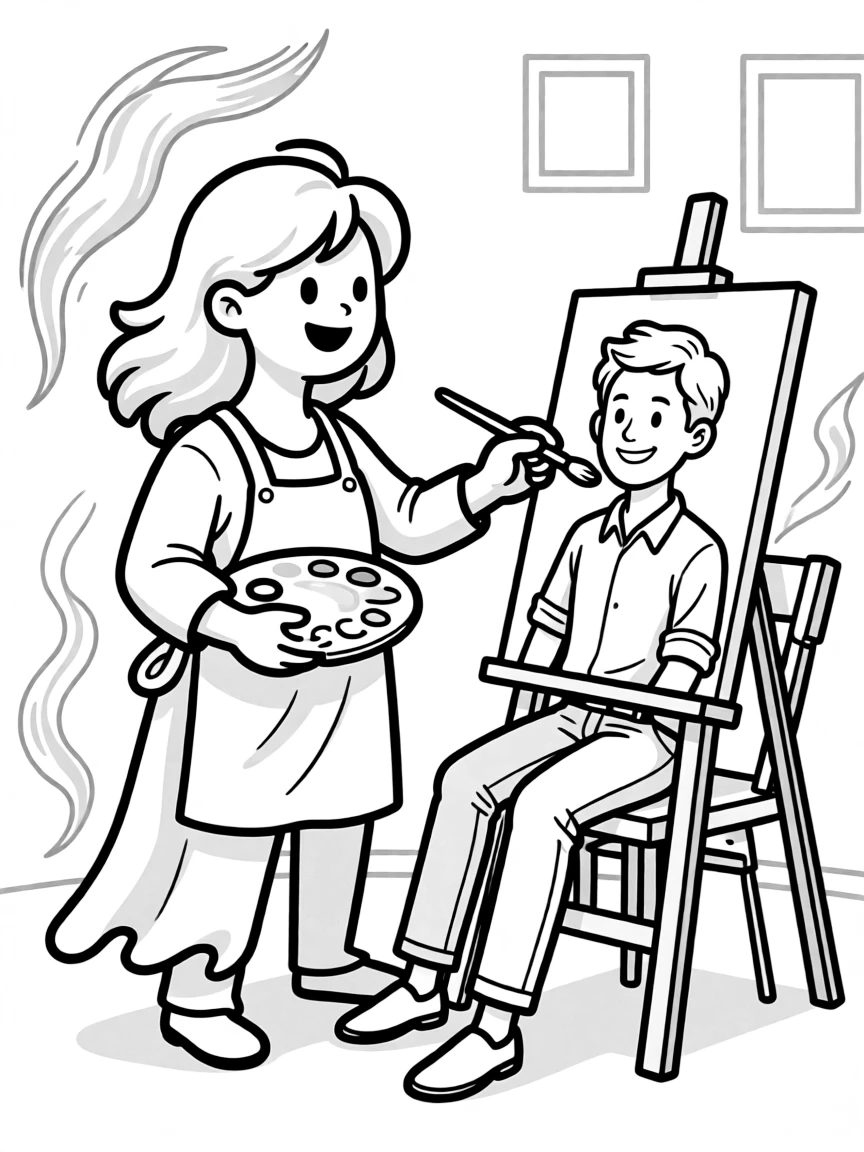 A ghost artist painting portraits of the living