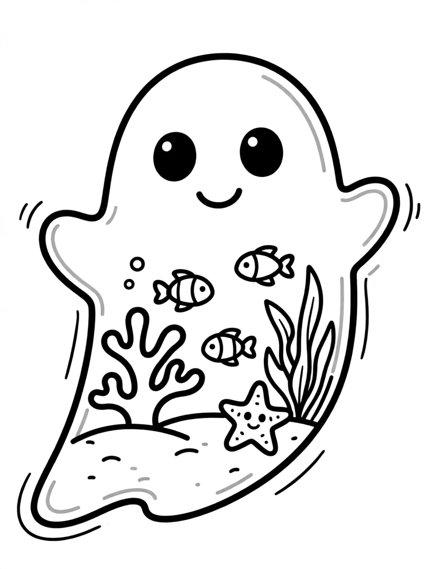 A ghost whose body contains a tiny underwater scene
