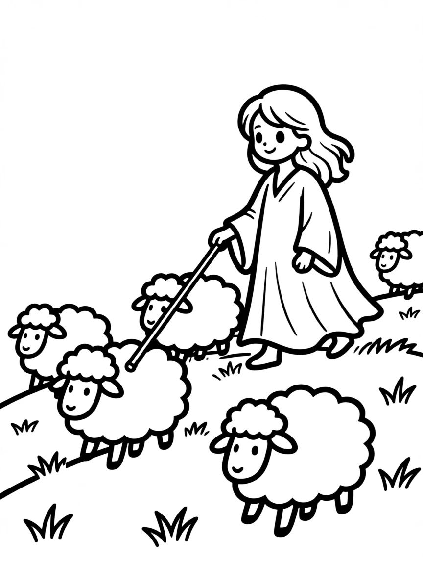A ghost shepherd herding clouds shaped like sheep