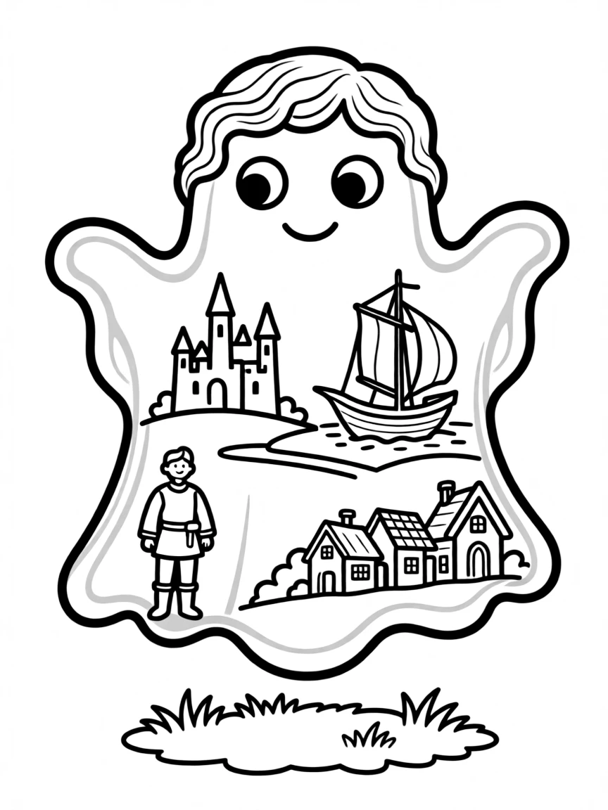 A ghost whose body reveals glimpses of past lives