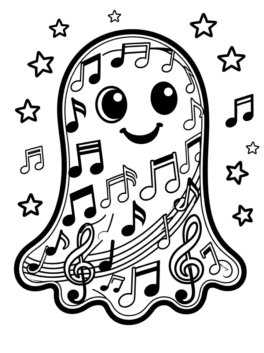 A ghost whose form is composed of musical notes