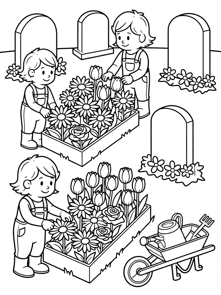 Ghost gardeners tending to a cemetery's flowers