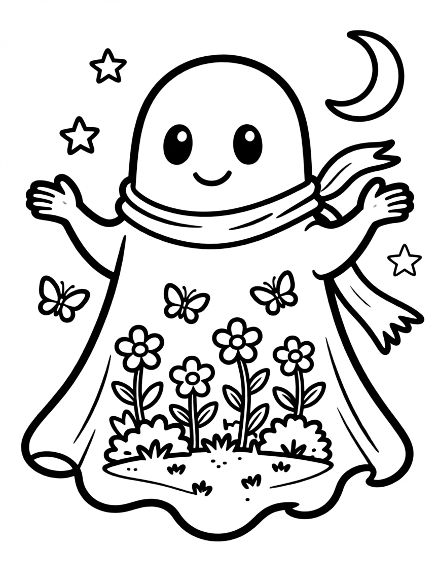 A ghost whose body contains a miniature garden