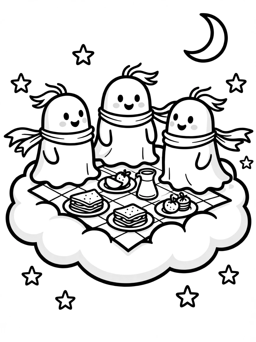 Ghosts having a picnic on a cloud