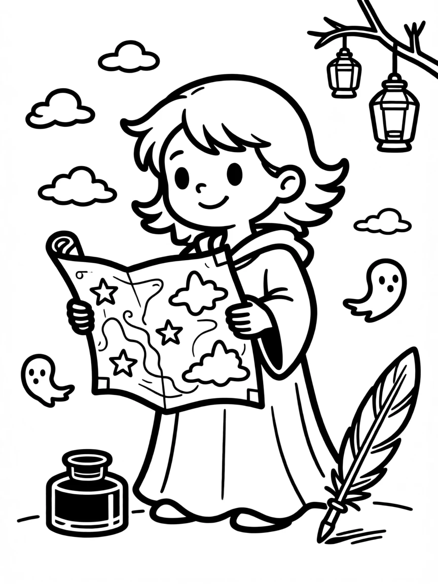 A ghost cartographer mapping the spirit world