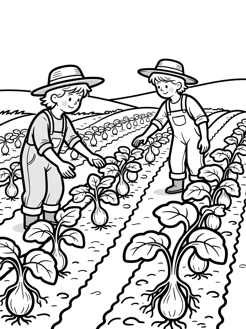 Ghost farmers tending to crops that grow upside-down