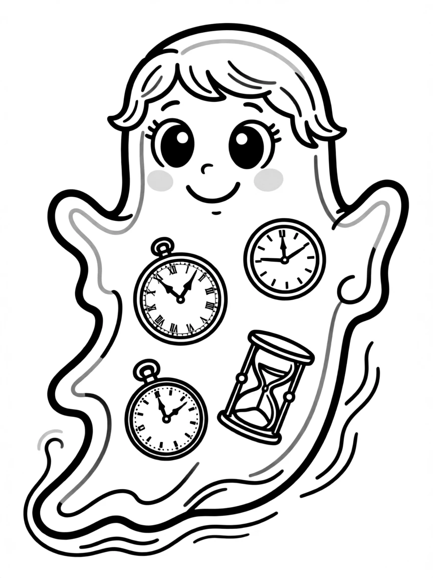 A ghost whose body contains floating timepieces