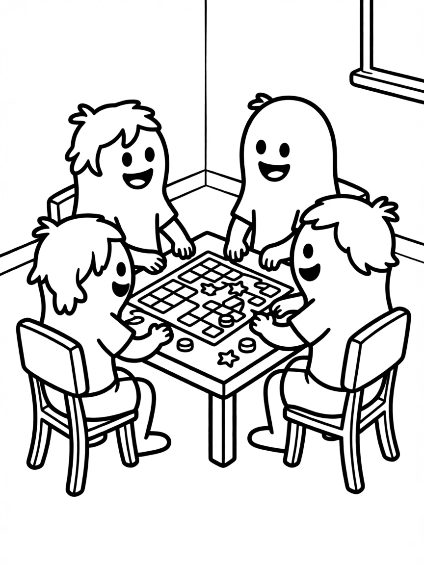 Ghosts playing board games with moving pieces