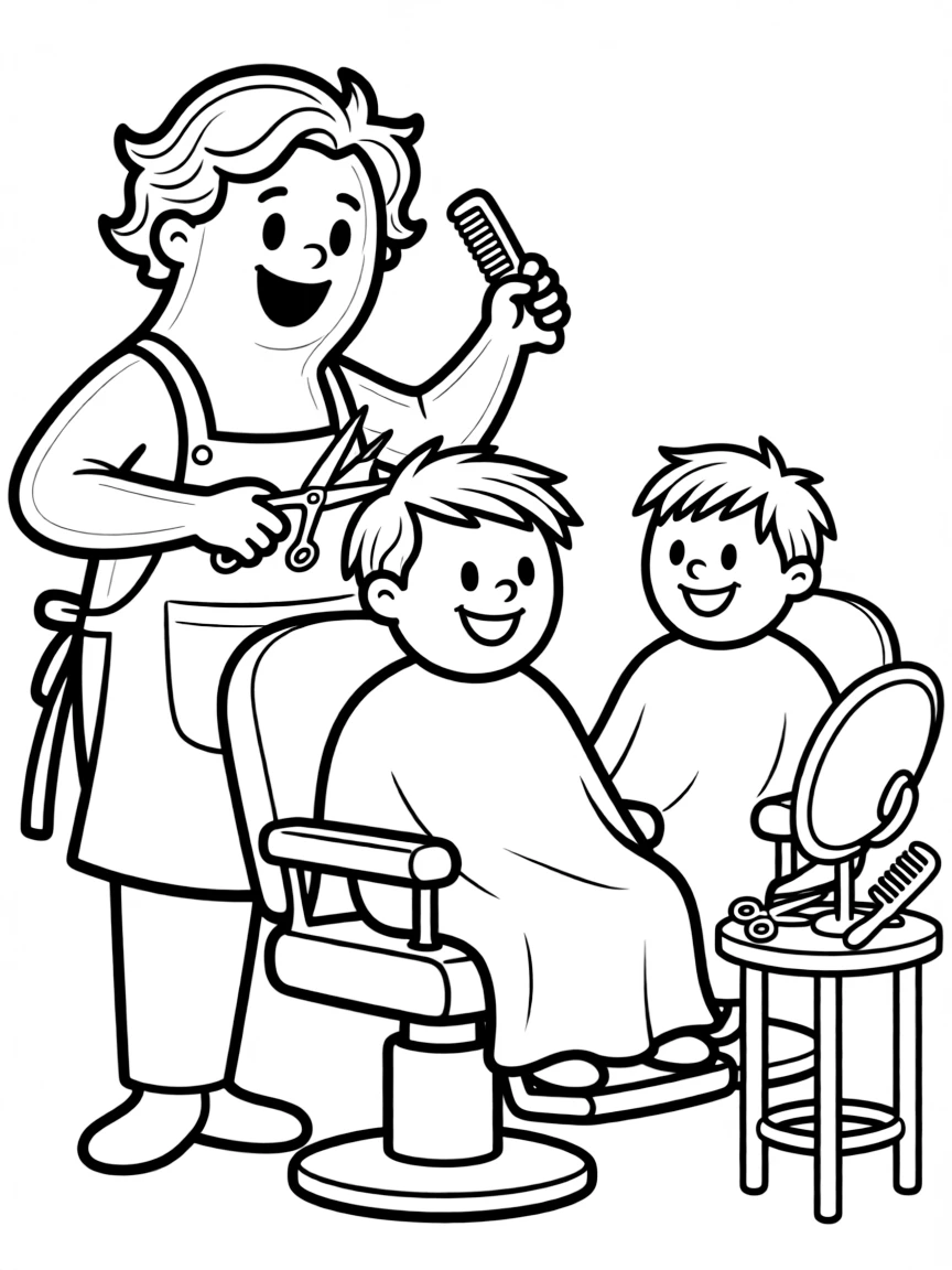 A ghost barber giving haircuts to other spirits