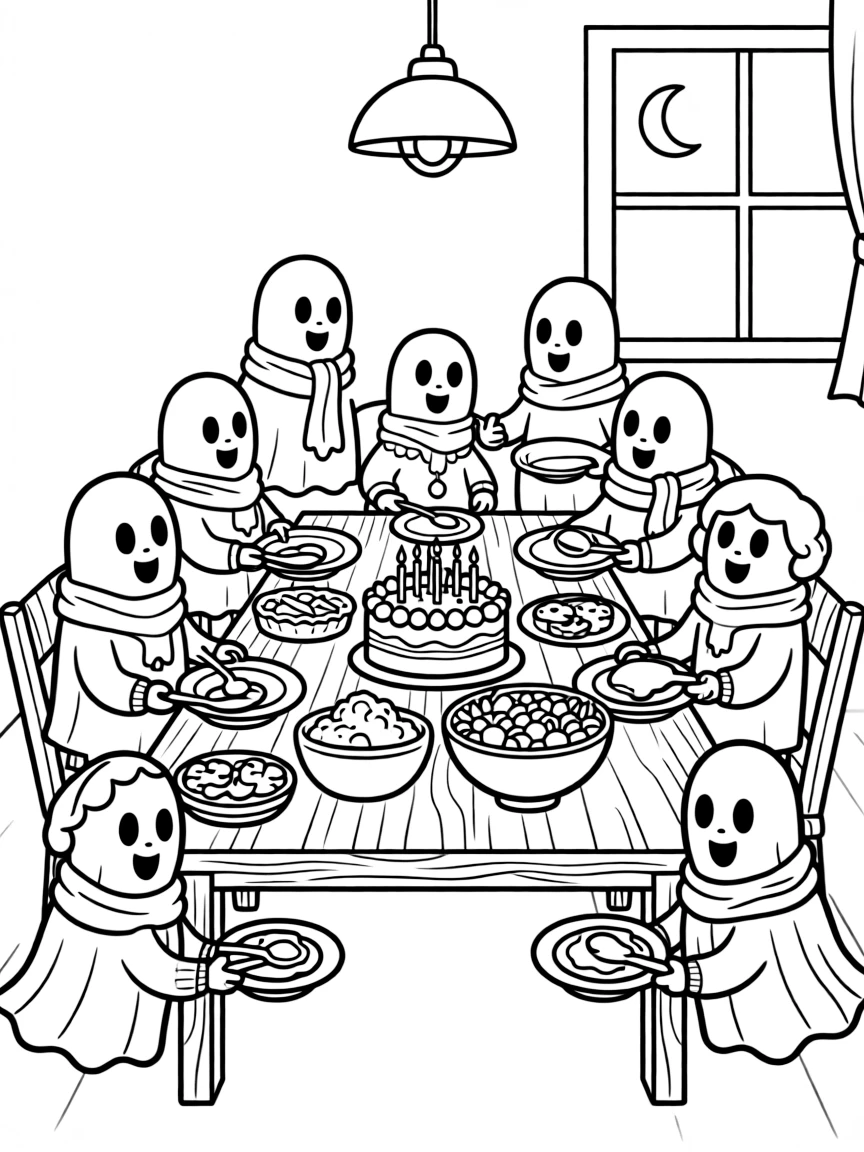 Ghosts having a potluck dinner with memory-foods