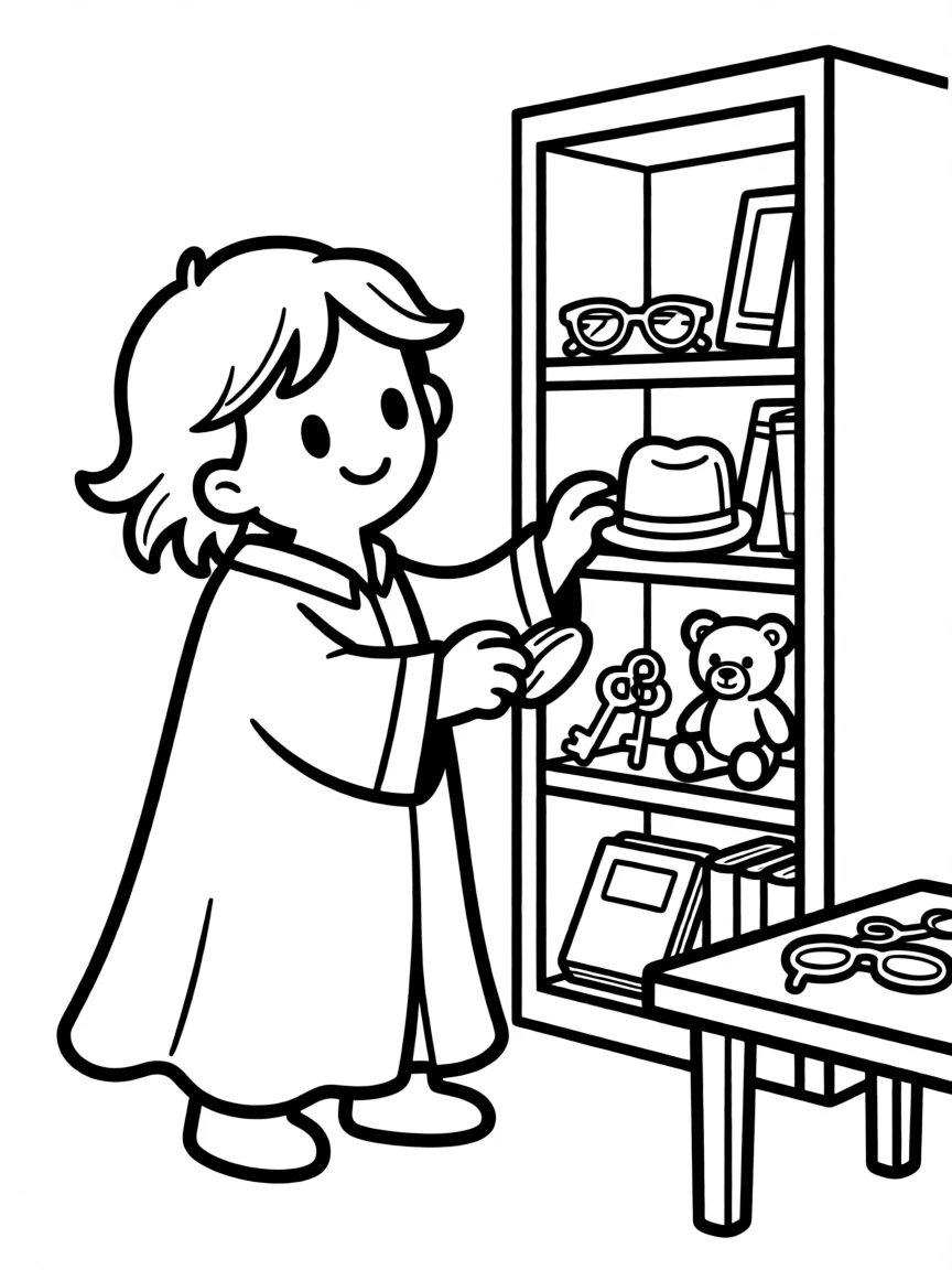 A ghost curator arranging exhibits of lost items