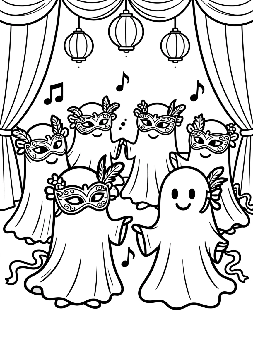 Ghosts having a masquerade ball with living masks