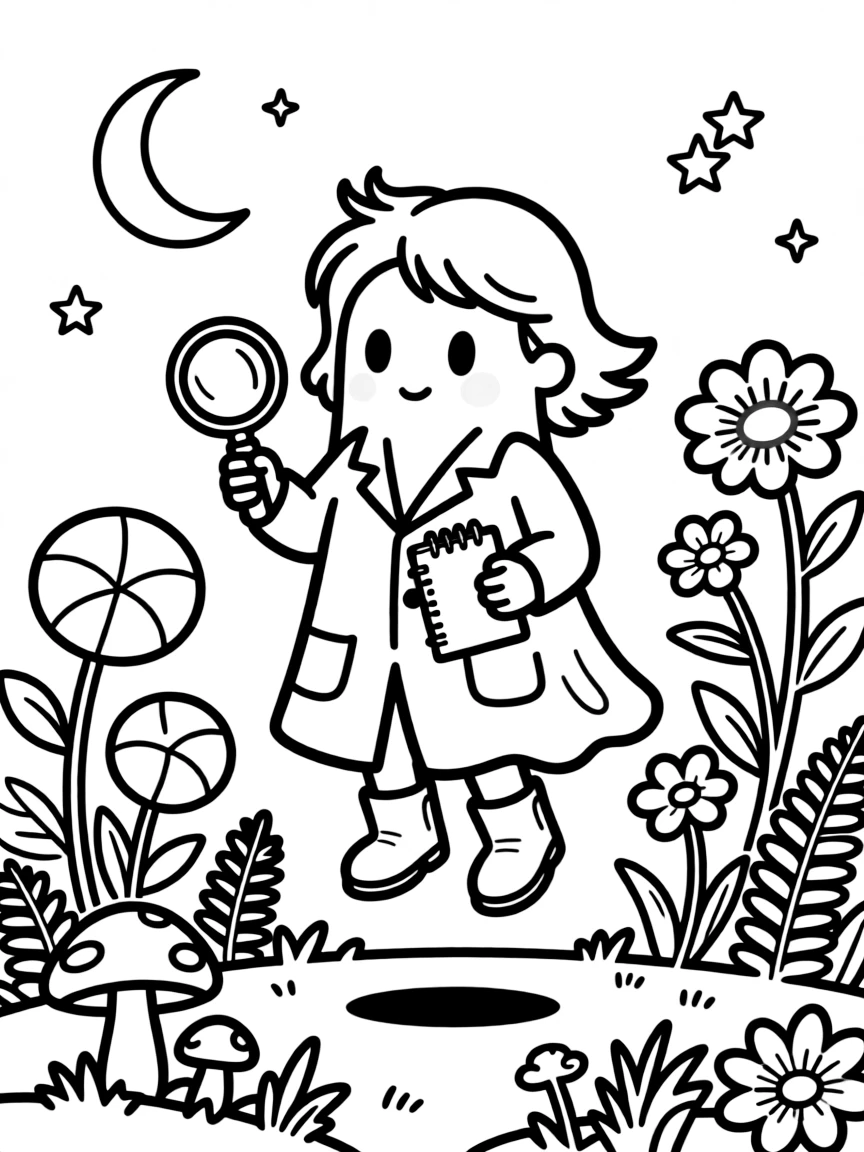 A ghost botanist cataloging plants that grow in moonlight