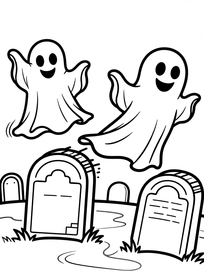 Ghosts playing leapfrog over tombstones