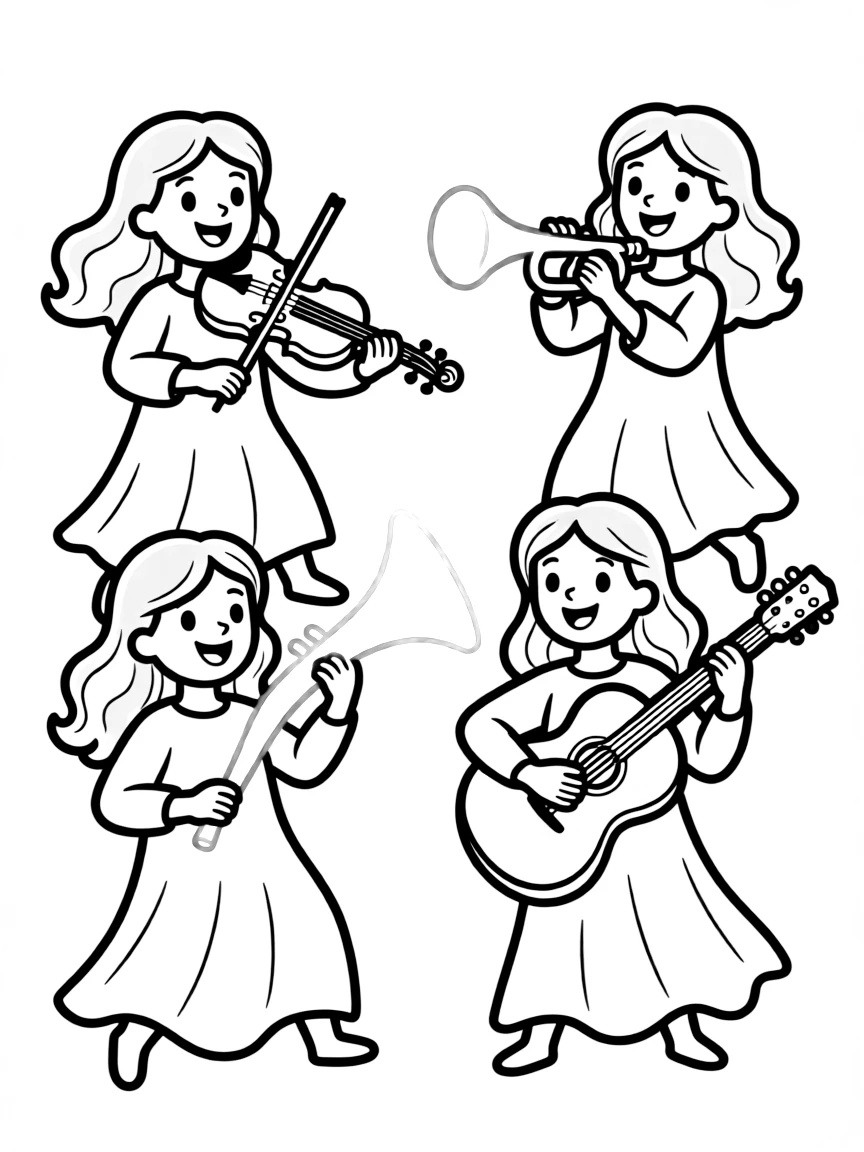 Ghost musicians playing instruments made of moonbeams