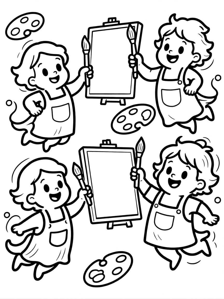 Ghosts having a painting competition with invisible canvases
