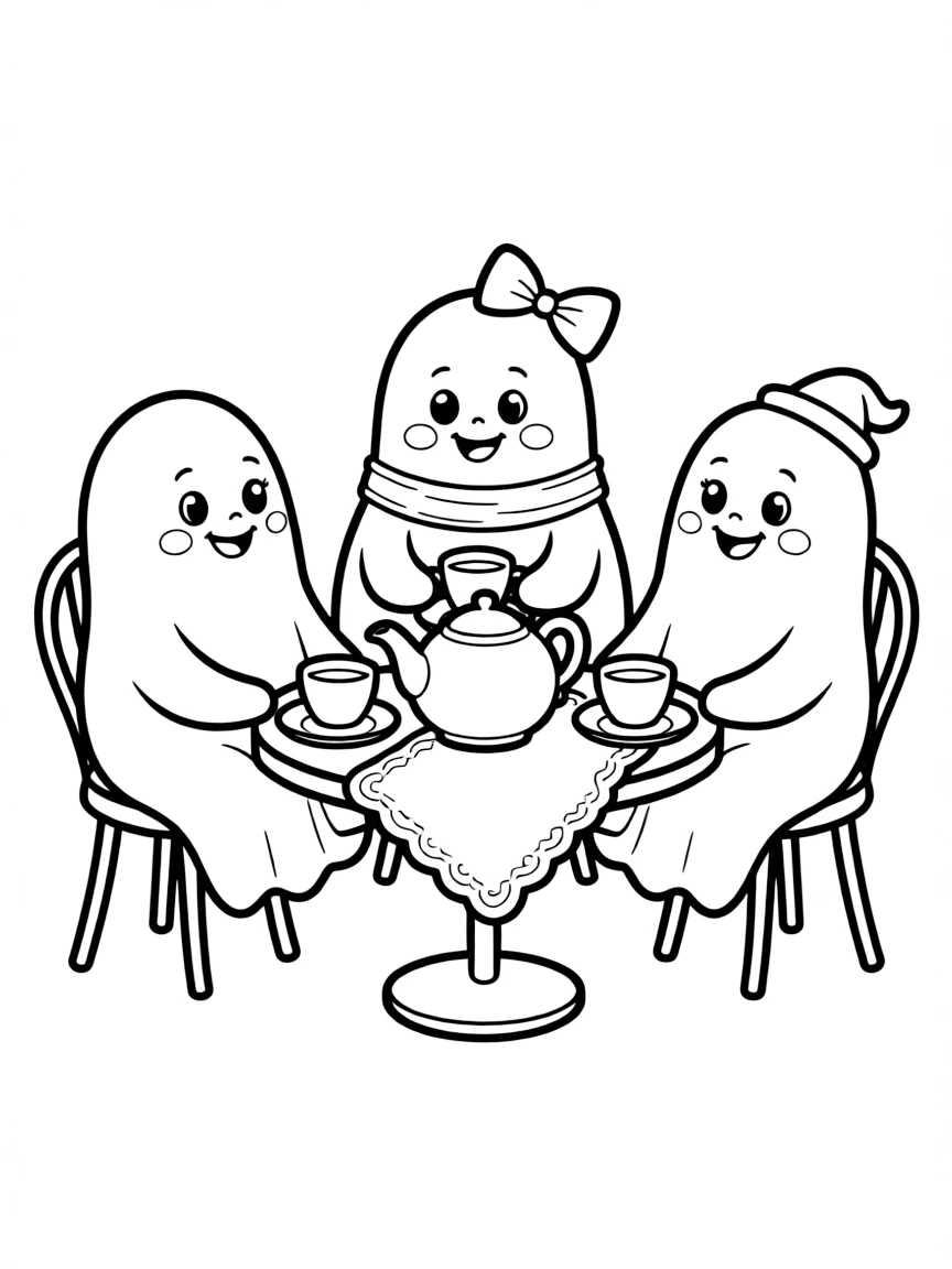 Ghosts having a tea party with empty cups and saucers