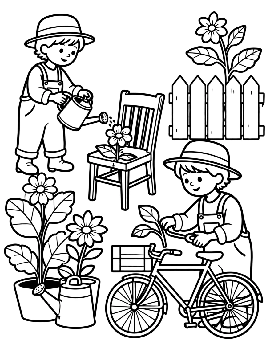 Ghost gardeners tending to plants that grow through objects