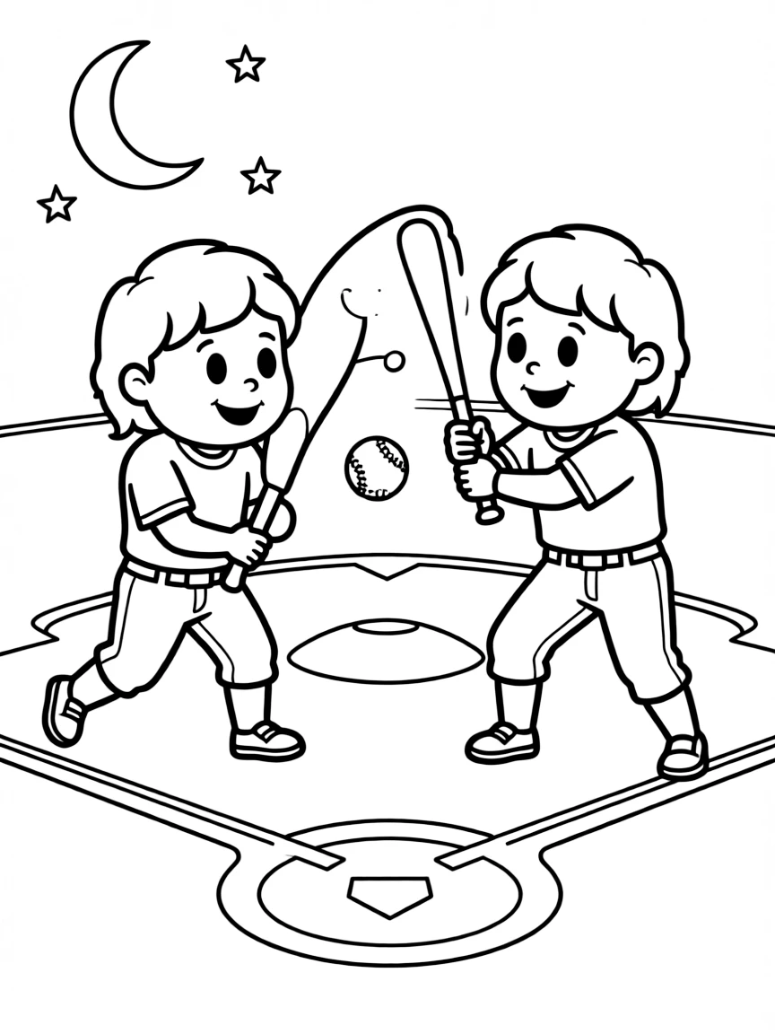 Ghosts playing baseball with a moonbeam as a bat
