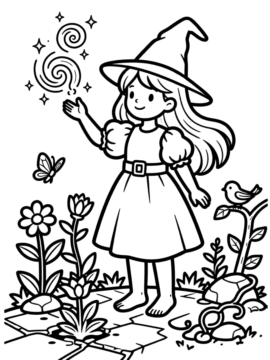 A witch casting spells to help plants grow in unlikely places
