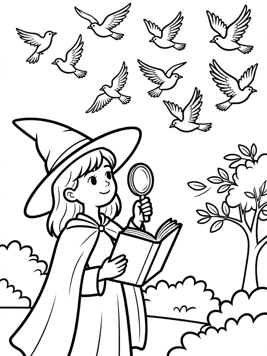 A witch studying the patterns of migrating birds