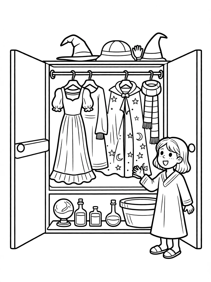 A witch's closet with clothes that change color with mood