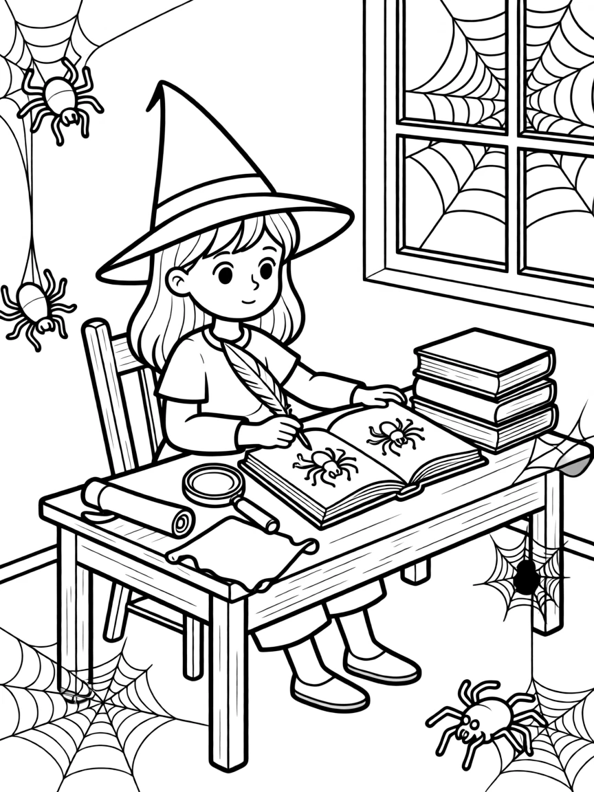 A witch studying the language of spiders