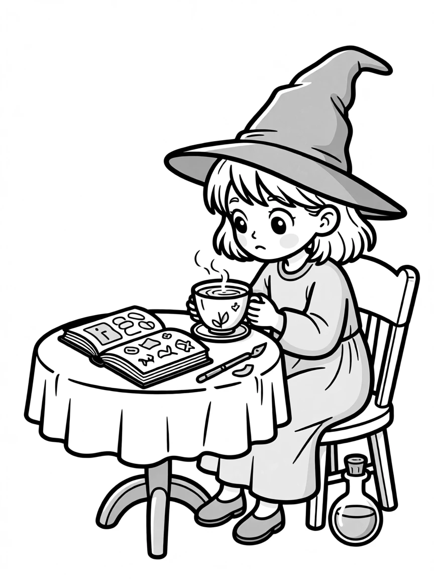 A witch studying the patterns in tea leaves