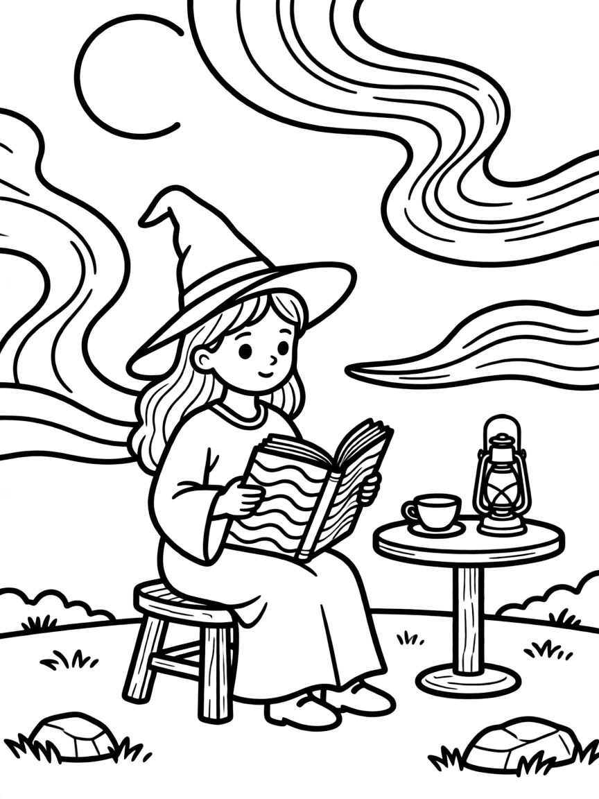 A witch studying the patterns of the northern lights