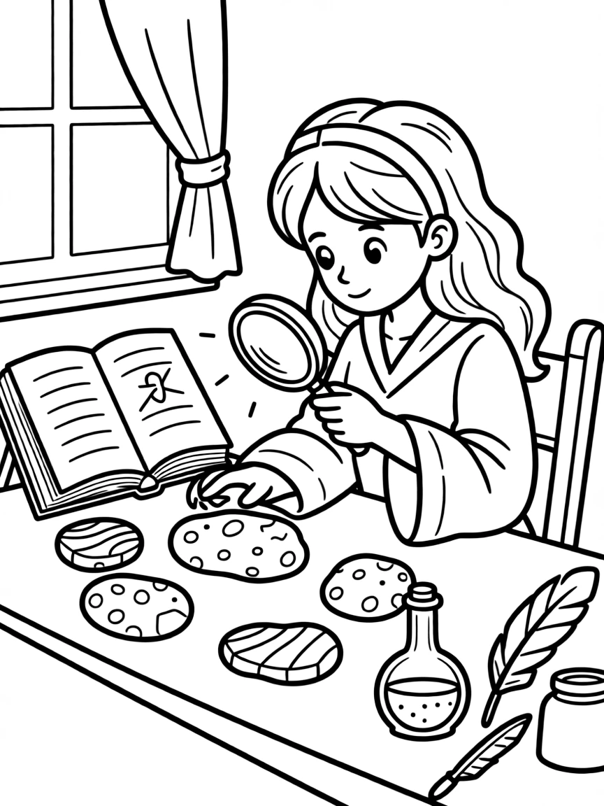 A witch studying the magic in different types of stone