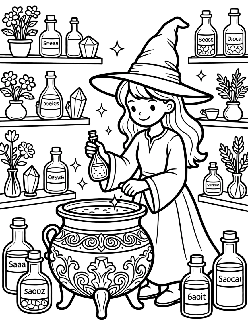 A witch creating magical perfumes from rare essences