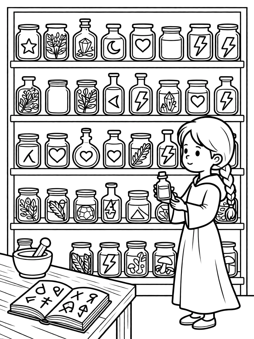 A witch's pantry with ingredients organized by magical properties