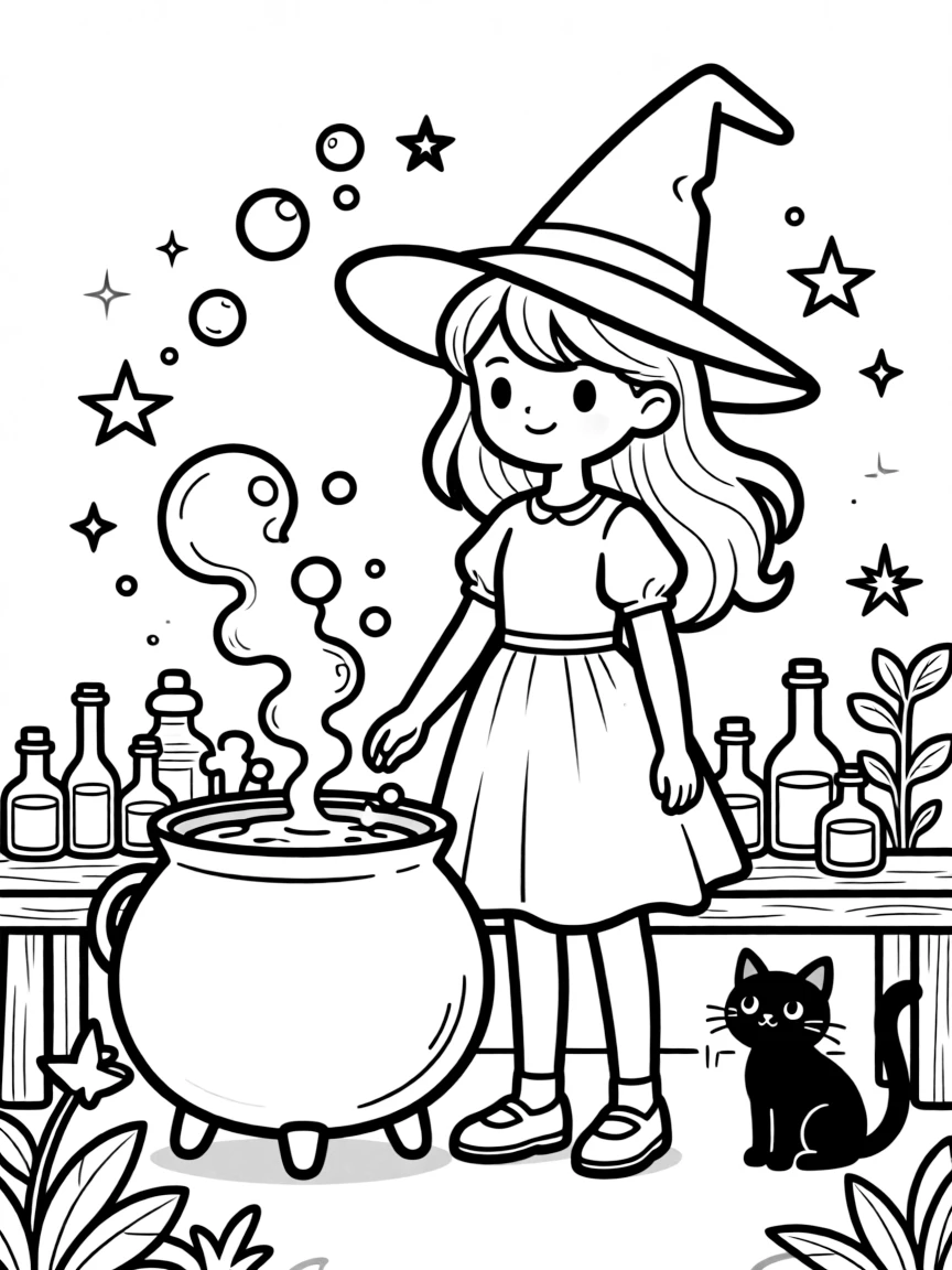 A witch brewing potions that allow one to float