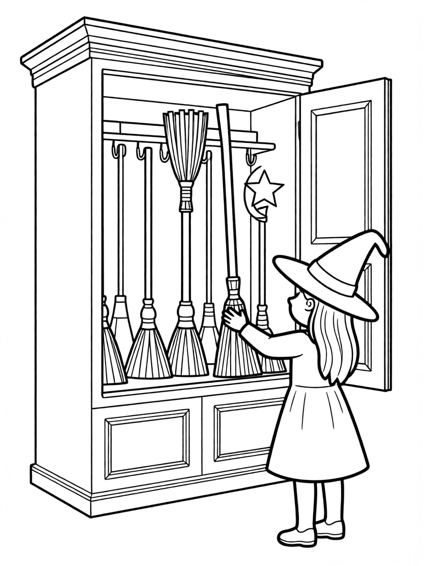 A witch's broom closet with brooms for different purposes