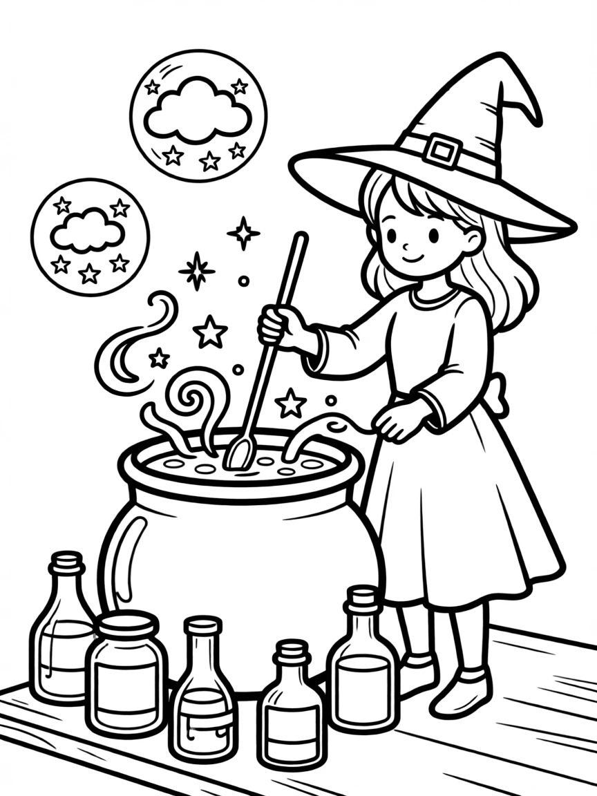 A witch brewing potions that change the color of one's dreams