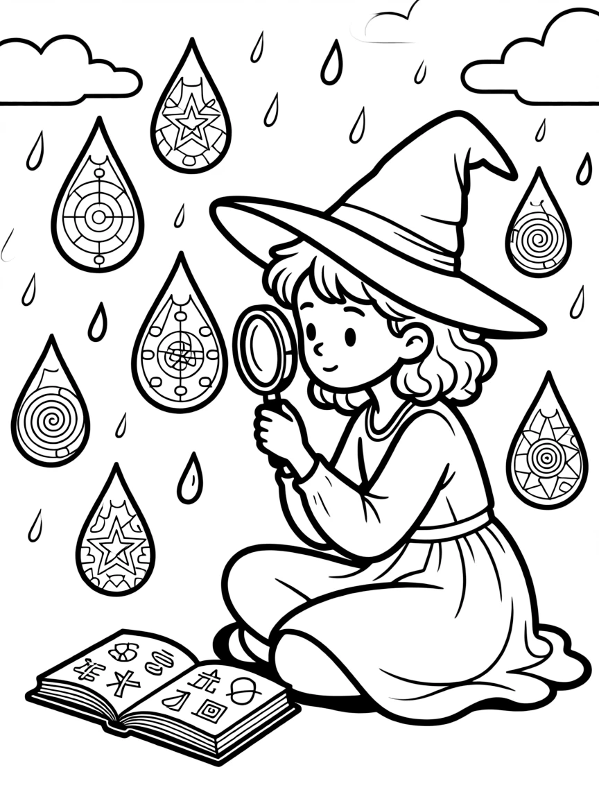 A witch studying the patterns in raindrops