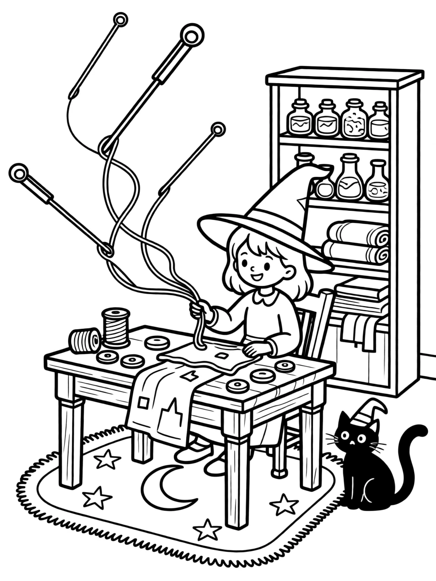 A witch's sewing room with needles that thread themselves