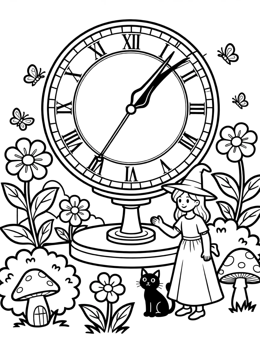 A witch's garden with a sundial that tells fortunes