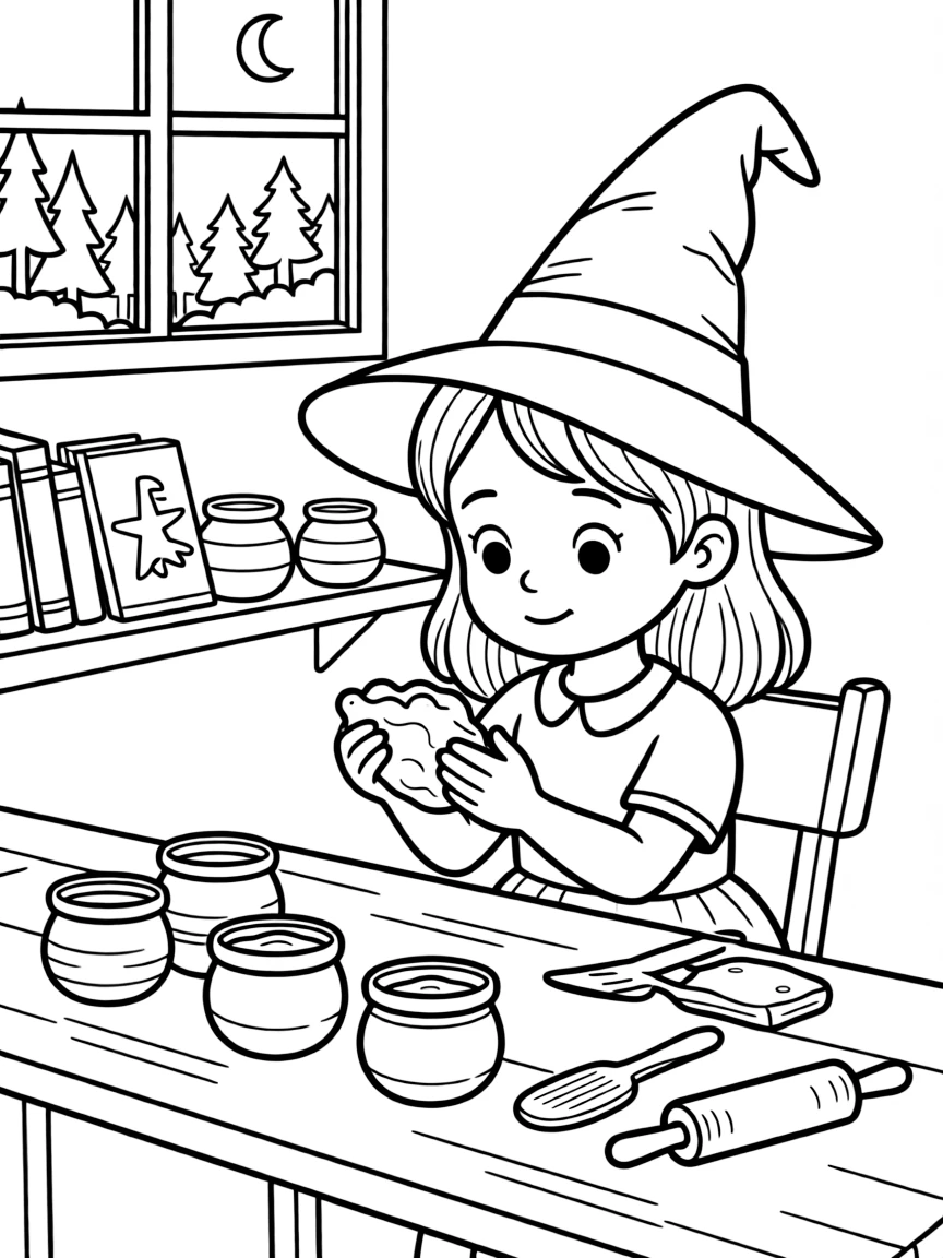 A witch studying the magic in different types of clay