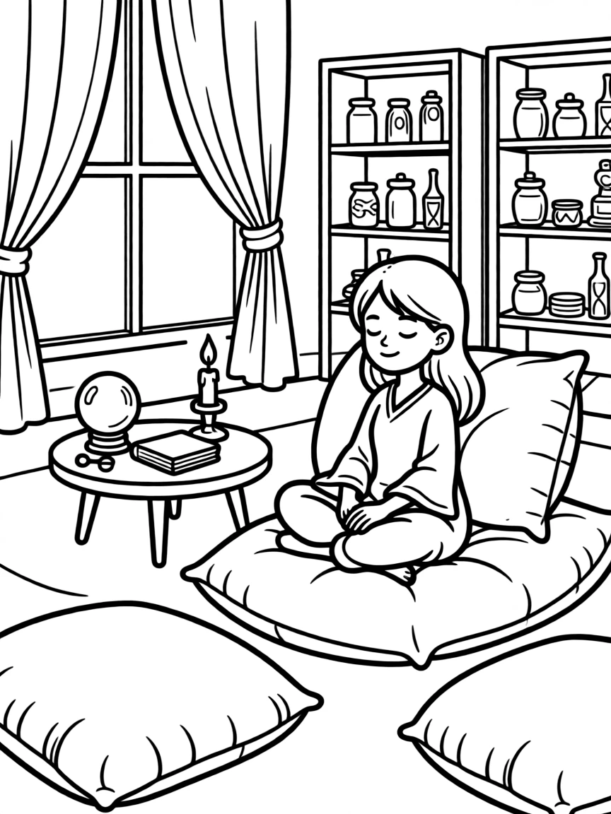 A witch's meditation room with cushions that adjust to mood