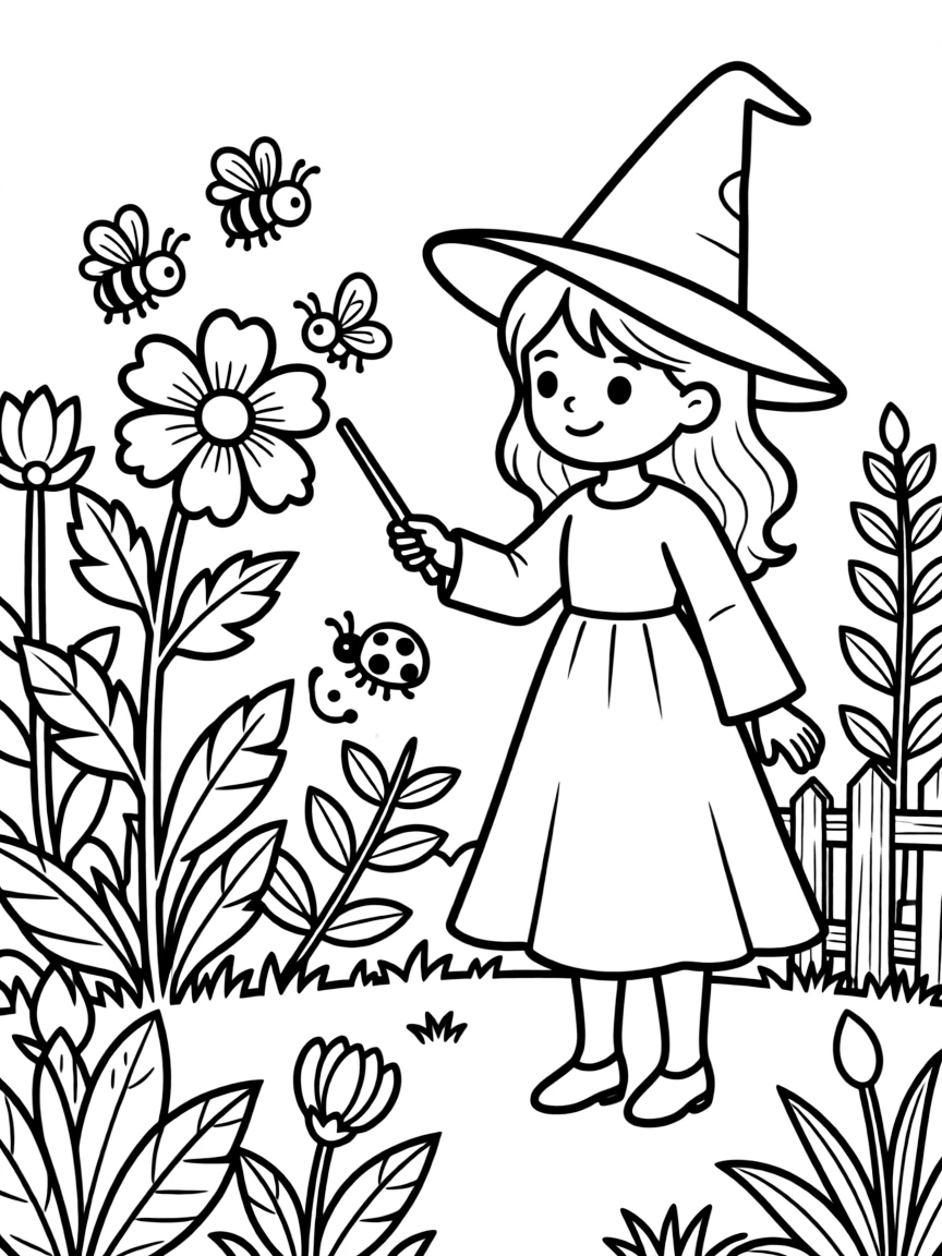 A witch teaching insects to pollinate specific plants