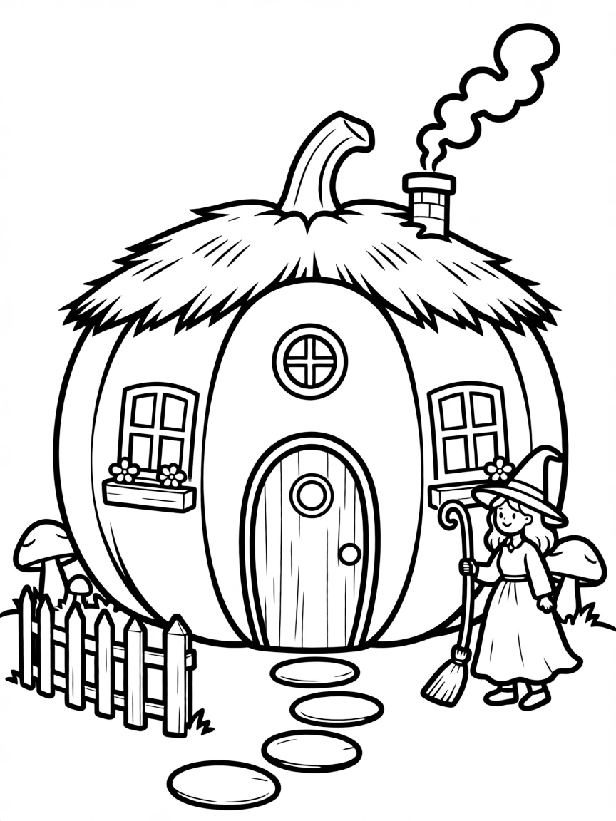 A witch's cottage made from a giant hollowed pumpkin