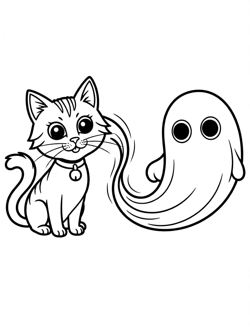 A witch's familiar transforming between cat and ghost forms