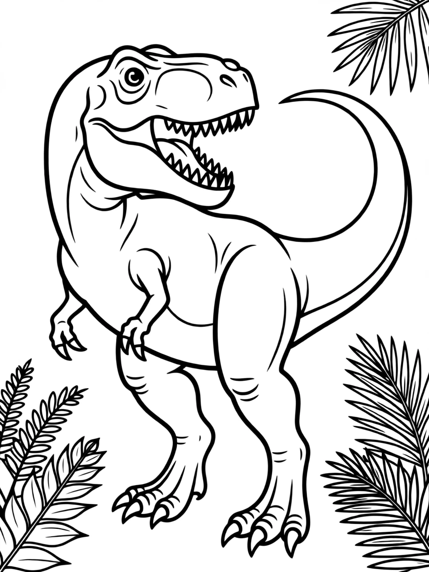 A detailed illustration of a Tyrannosaurus Rex with its distinctive features and powerful jaws