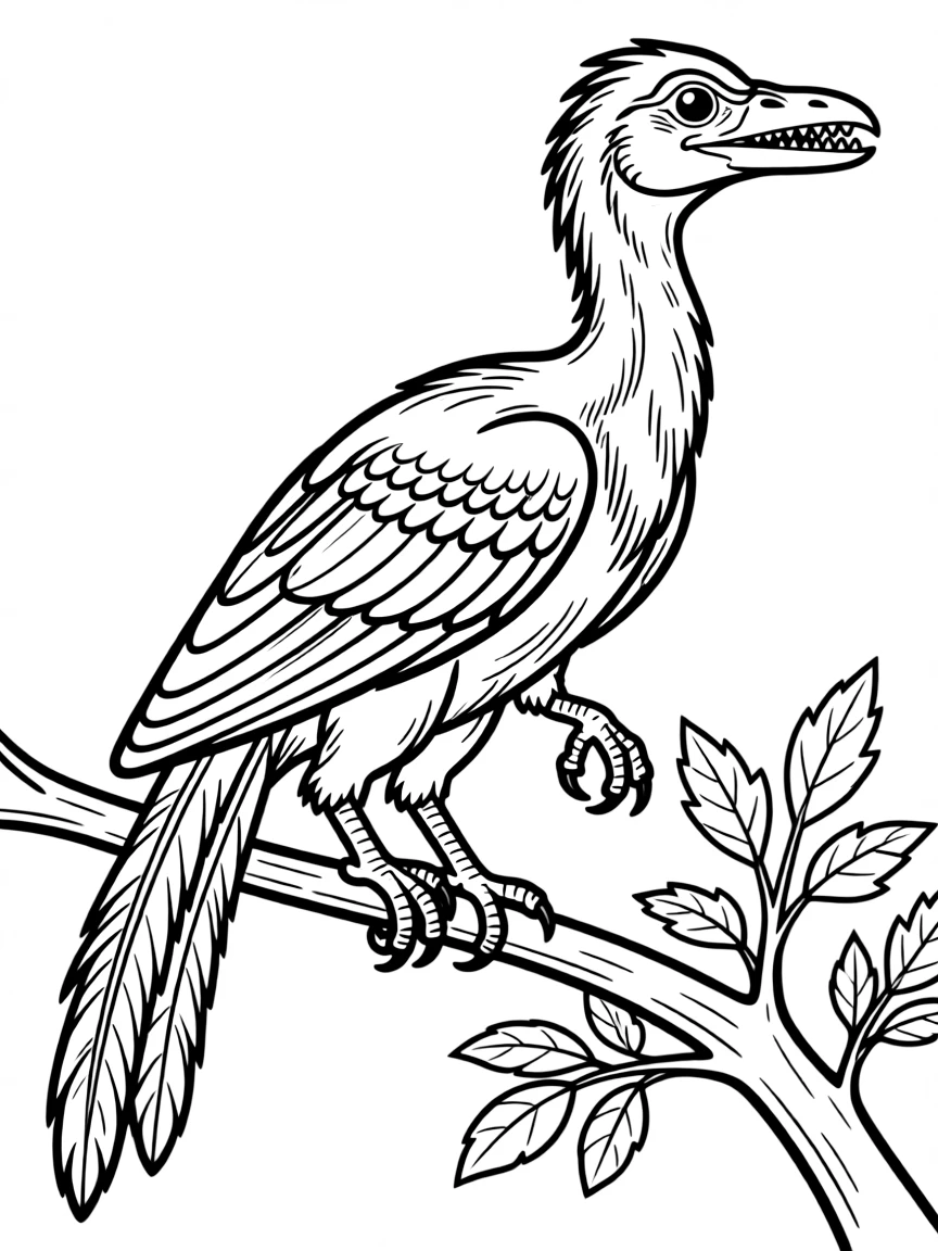 An Archaeopteryx with its feathers and dinosaur-like features perched on a branch